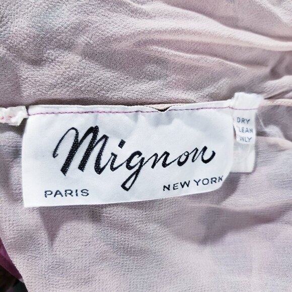 VTG 70s Mignon Italy Women's Silk Floral Tiered Midi Dress Silk Purple Size 6 - Picture 10 of 11